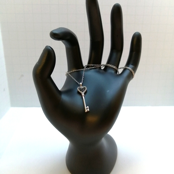 Jewelry - Sterling Silver 925 Stamped CZ Stone Heart Key Necklace on Dainty Chain